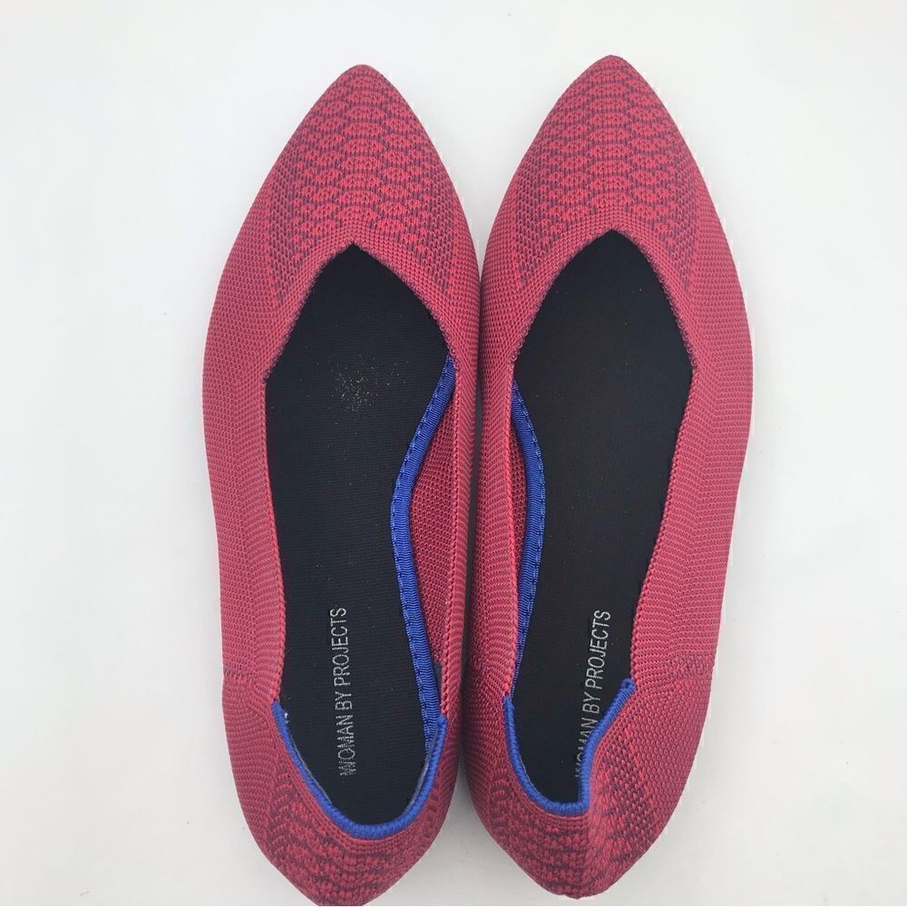 Woman by Projects Red Pattern Soft Side Pointed Flats- NEW - Picture 3 of 13